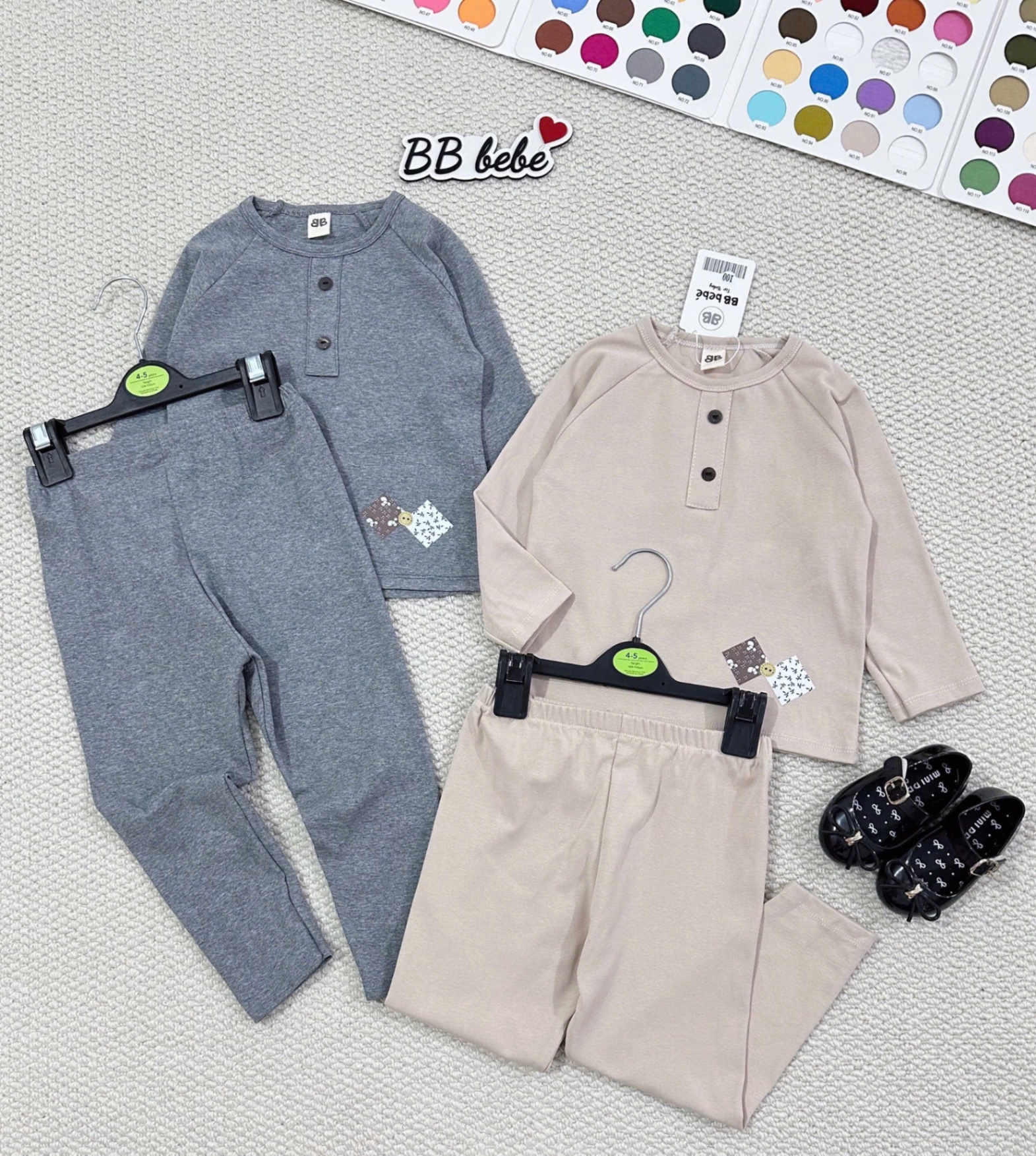 T915 - SET 2 BỘ BÉ TRAI DÀI TAY ZIP xám nâu CỔ CÚC