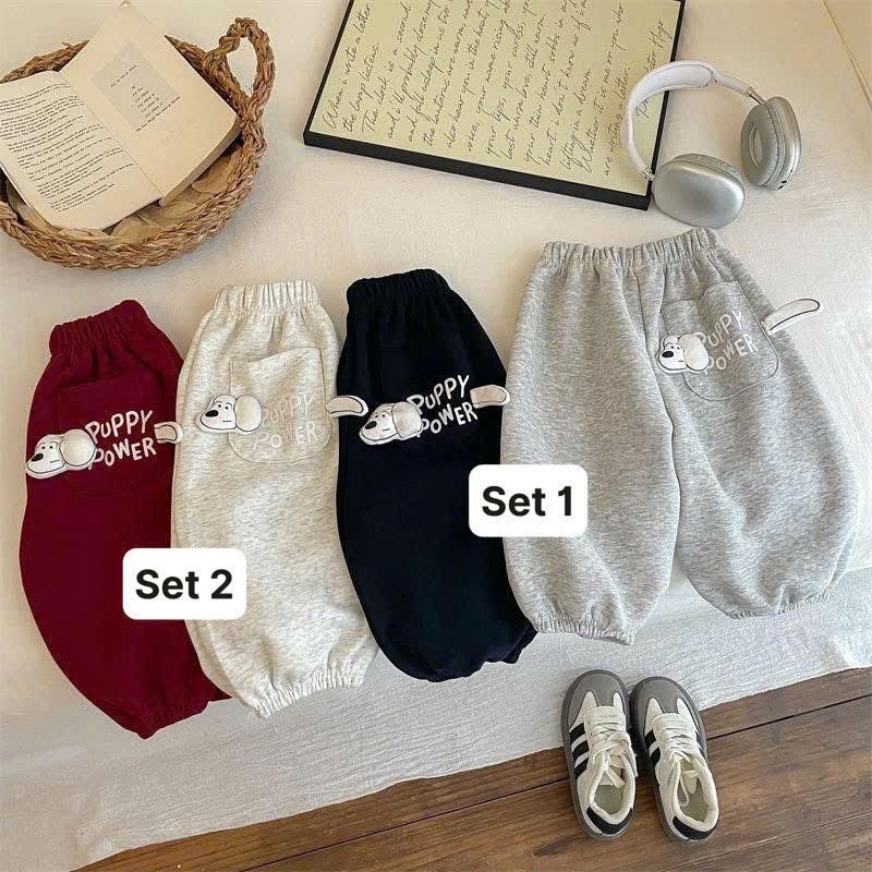 QB332 - SET 2 QUẦN NỈ BÉ TRAI TÚI PUPPY