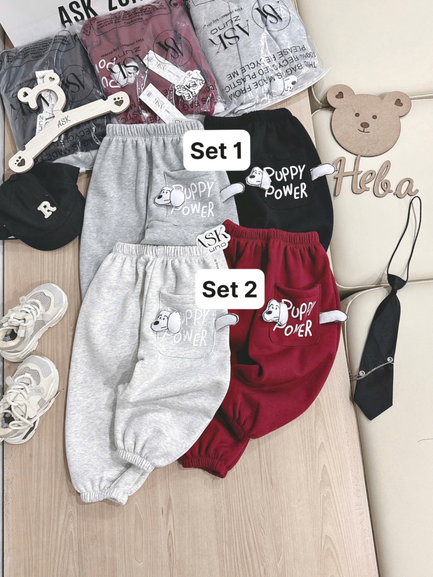 QB332 - SET 2 QUẦN NỈ BÉ TRAI TÚI PUPPY
