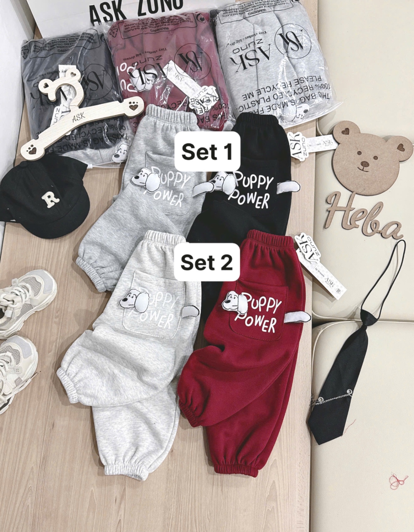 QB332 - SET 2 QUẦN NỈ BÉ TRAI TÚI PUPPY