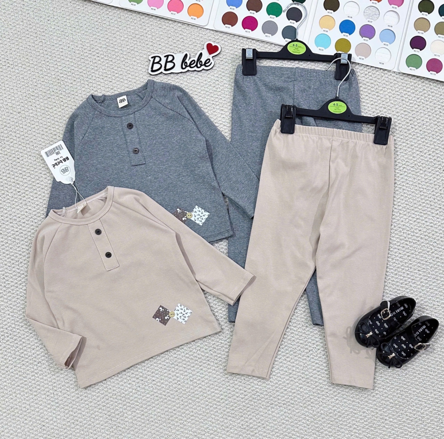 T915 - SET 2 BỘ BÉ TRAI DÀI TAY ZIP xám nâu CỔ CÚC