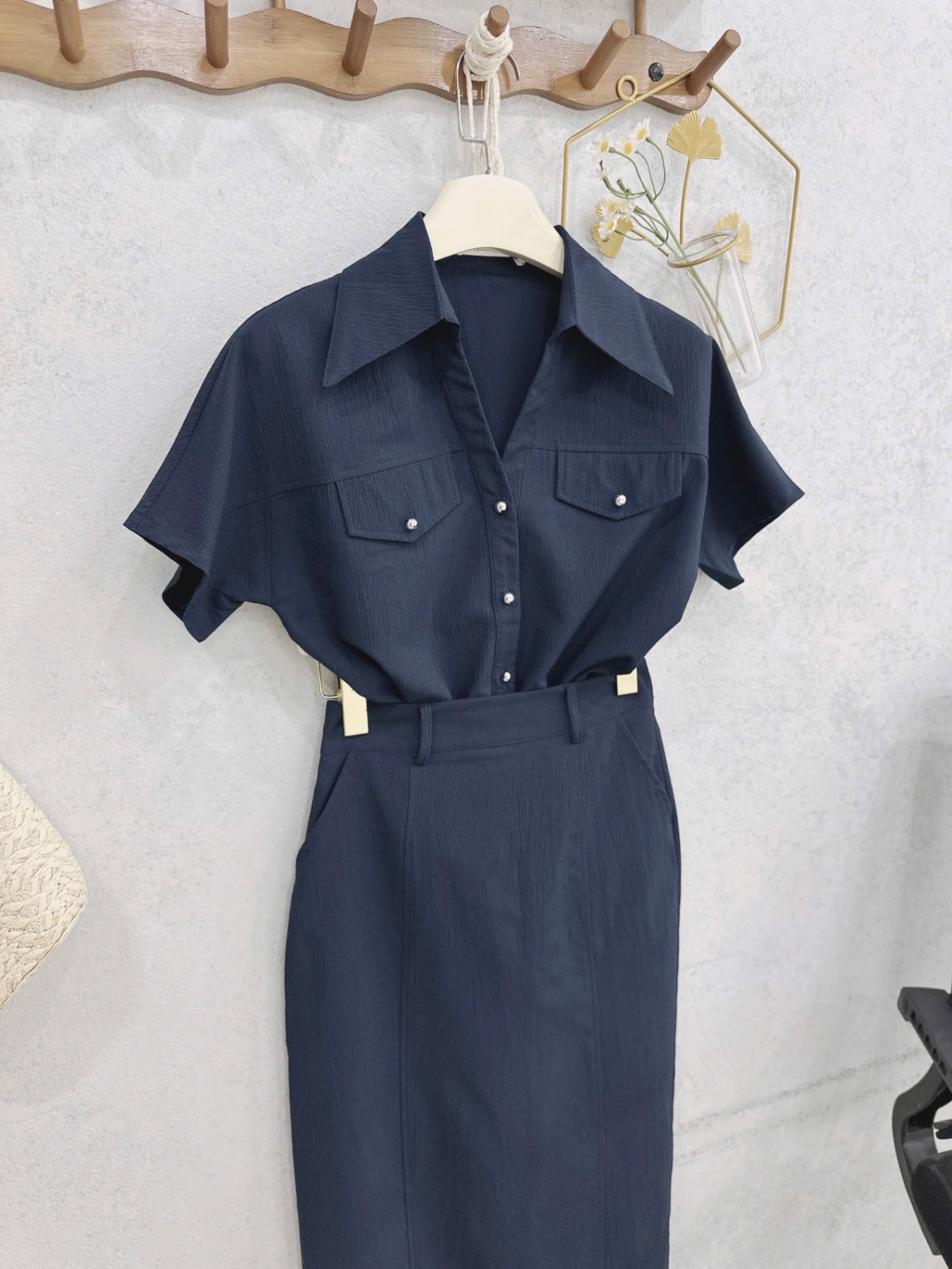 S162 - SET NỮ XANH THAN CỔ VẠT TÚI NẮP CVAY DÀI