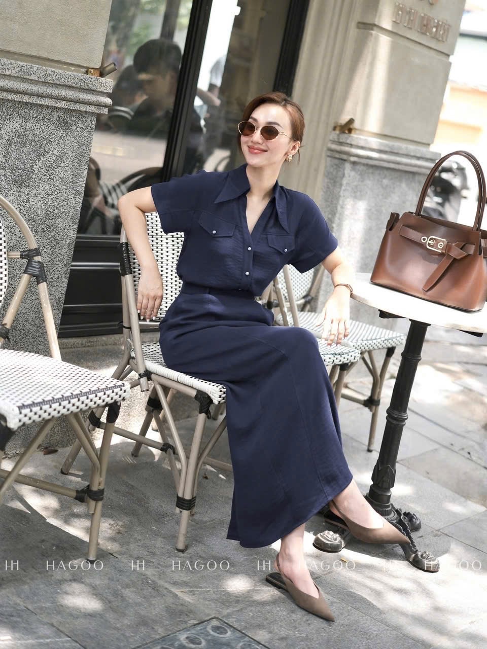 S162 - SET NỮ XANH THAN CỔ VẠT TÚI NẮP CVAY DÀI