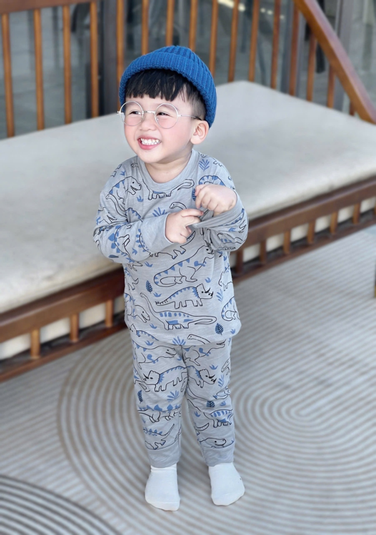 T922 - SET 2 BỘ BÉ TRAI DÀI TAY XƯỢC KHỦNG LONG xám trắng