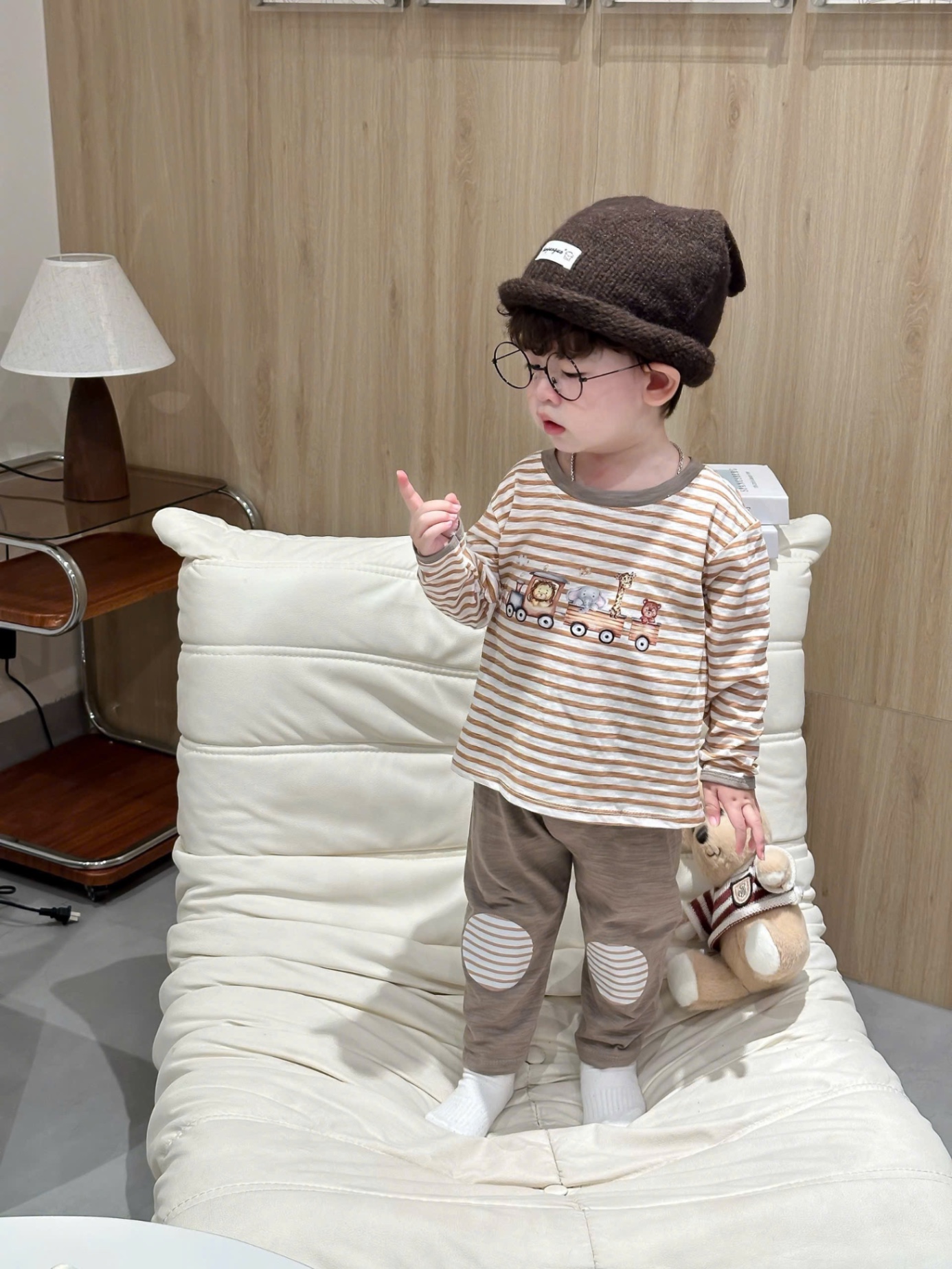 T931 - SET 2 BỘ BÉ TRAI DÀI TAY XƯỢC OTO beep nâu kẻ