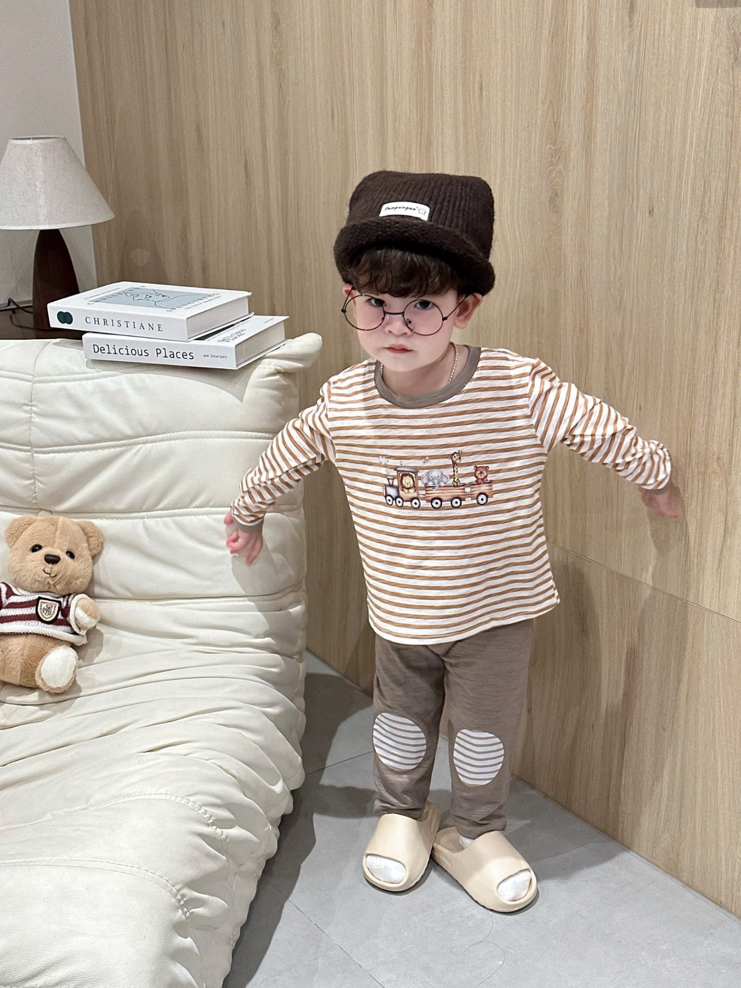 T931 - SET 2 BỘ BÉ TRAI DÀI TAY XƯỢC OTO beep nâu kẻ