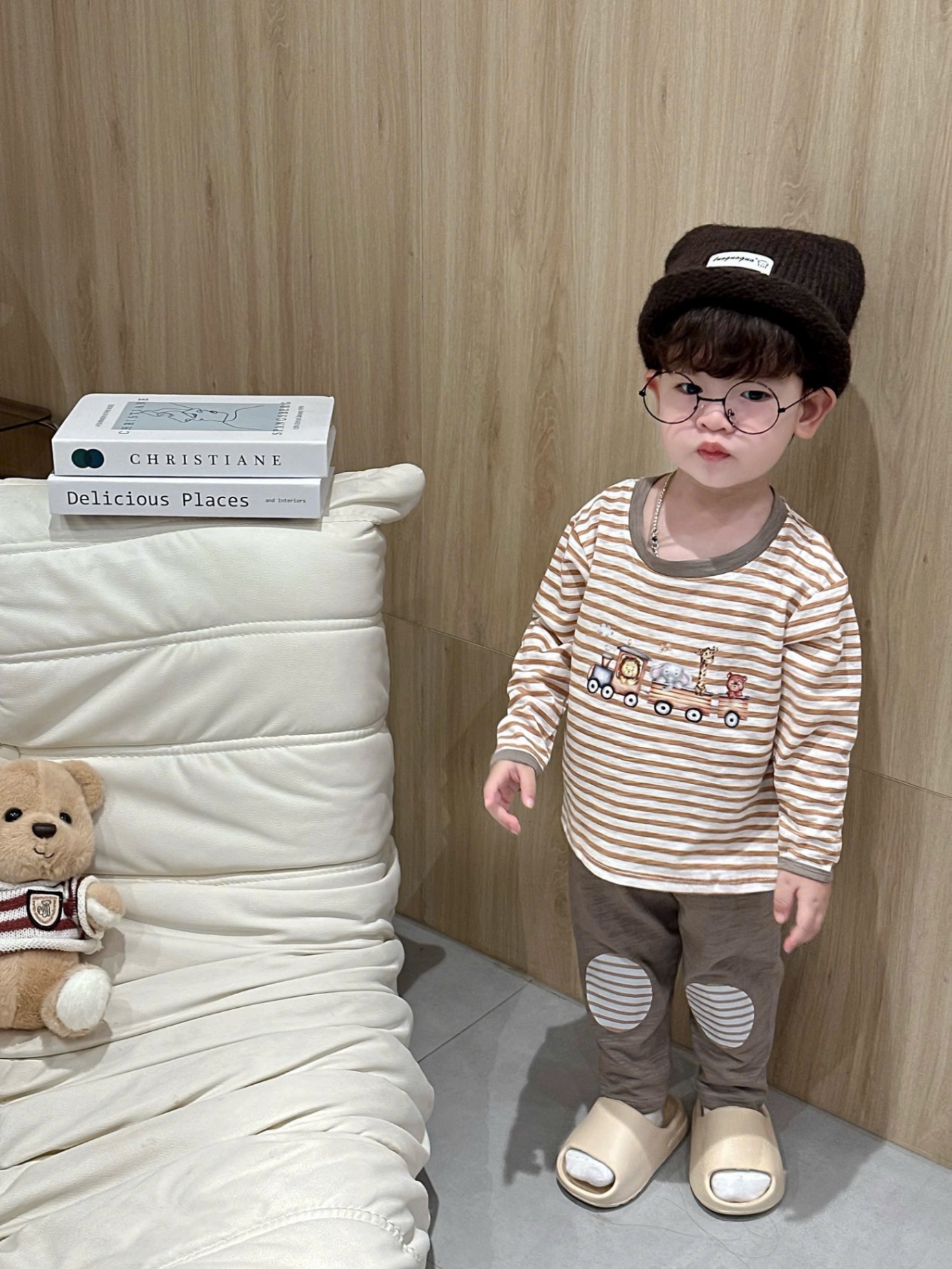 T931 - SET 2 BỘ BÉ TRAI DÀI TAY XƯỢC OTO beep nâu kẻ