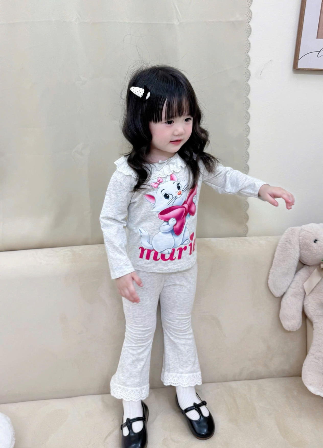 G746 - SET 2 BỘ BÉ GÁI DÀI TAY MÈO MERIE REN QUẦN LOE