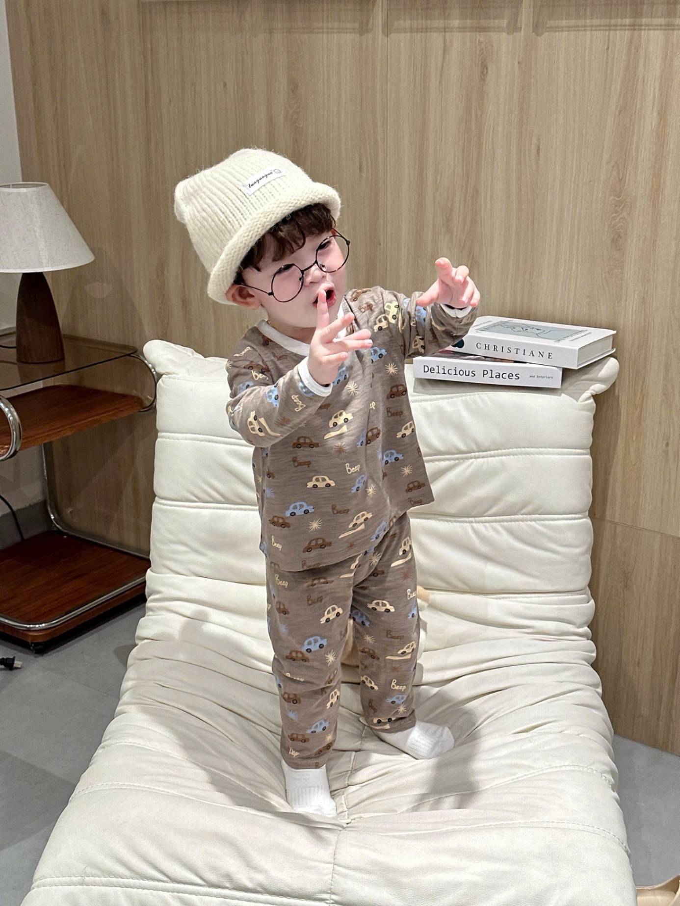 T931 - SET 2 BỘ BÉ TRAI DÀI TAY XƯỢC OTO beep nâu kẻ