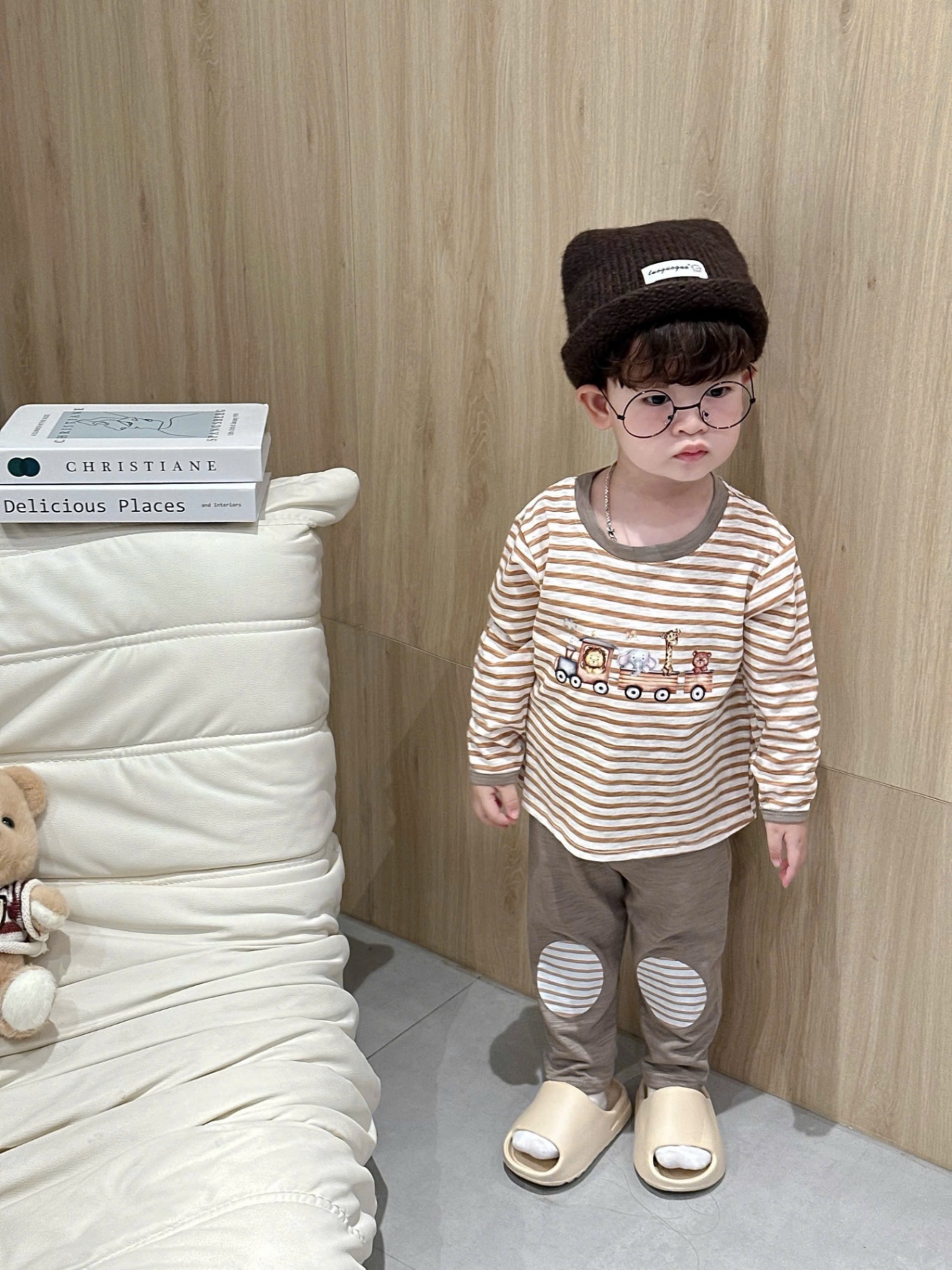 T931 - SET 2 BỘ BÉ TRAI DÀI TAY XƯỢC OTO beep nâu kẻ