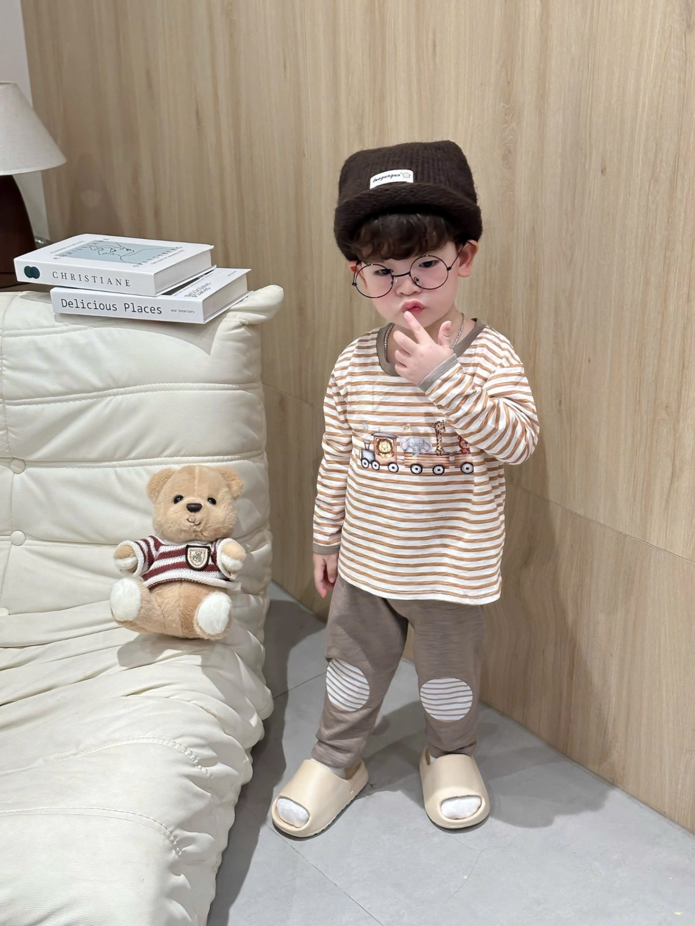 T931 - SET 2 BỘ BÉ TRAI DÀI TAY XƯỢC OTO beep nâu kẻ