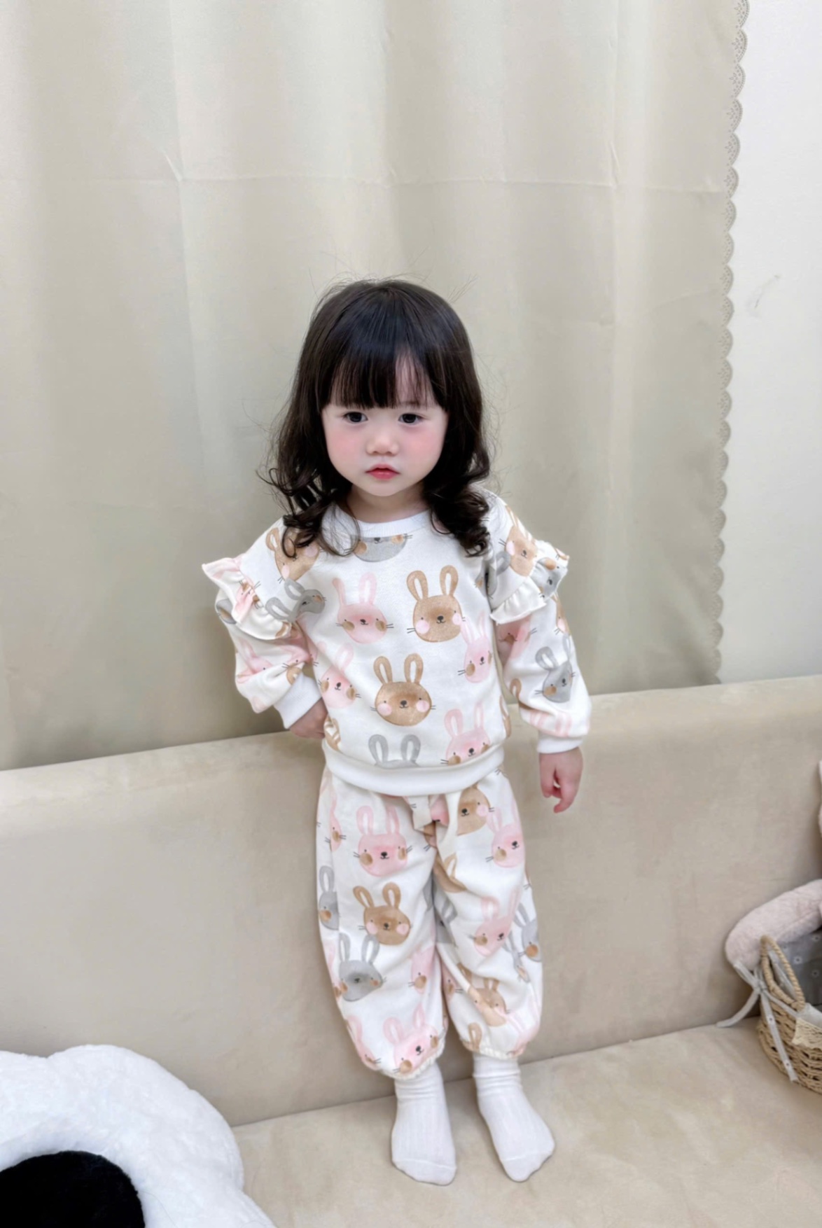 G750 - BỘ NỈ CHÂN CUA BÉ GÁI THỎ nâu xám hồng