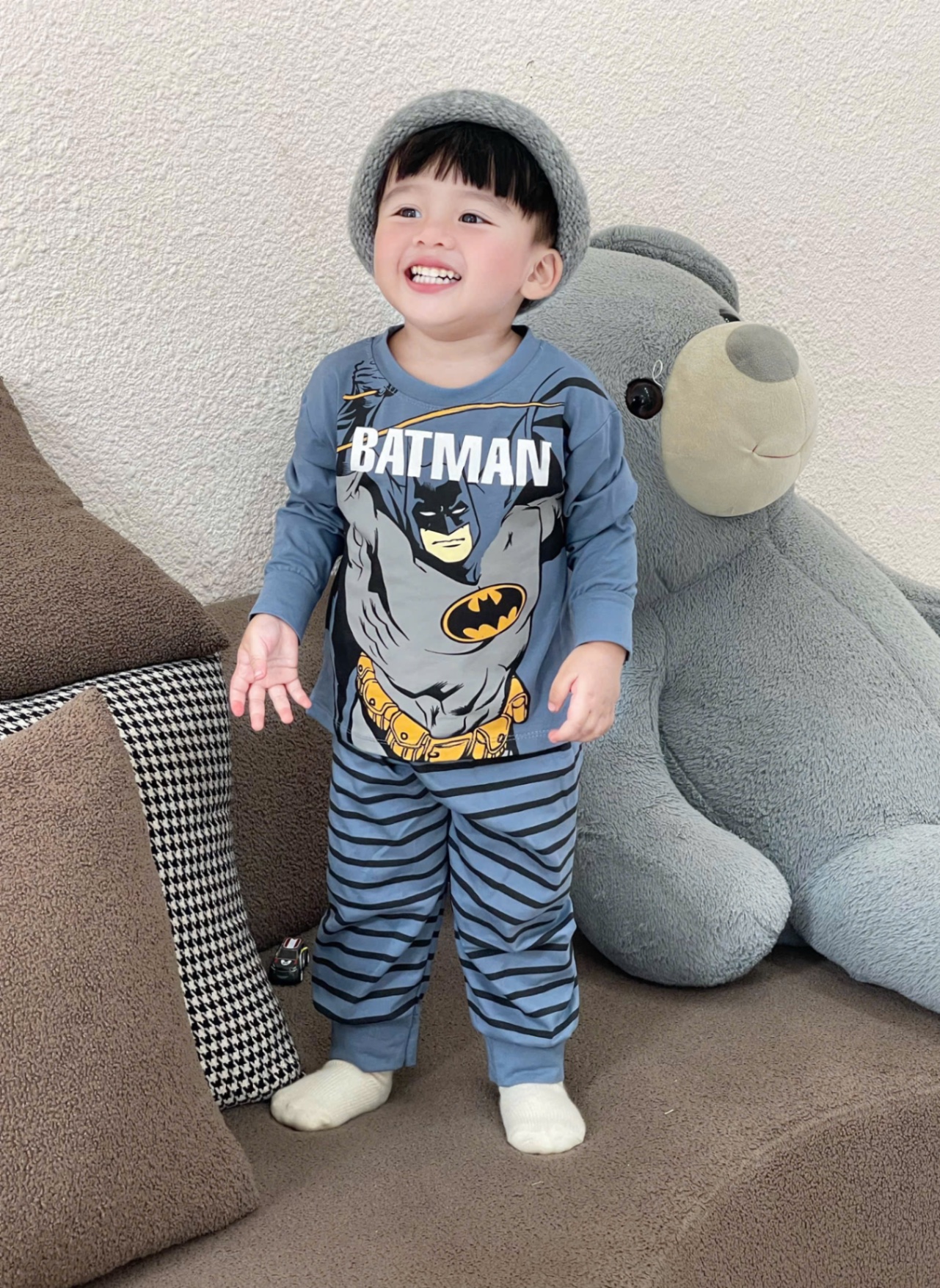 T929 - SET 2 BỘ BÉ TRAI DÀI TAY BATMAN xanh trắng