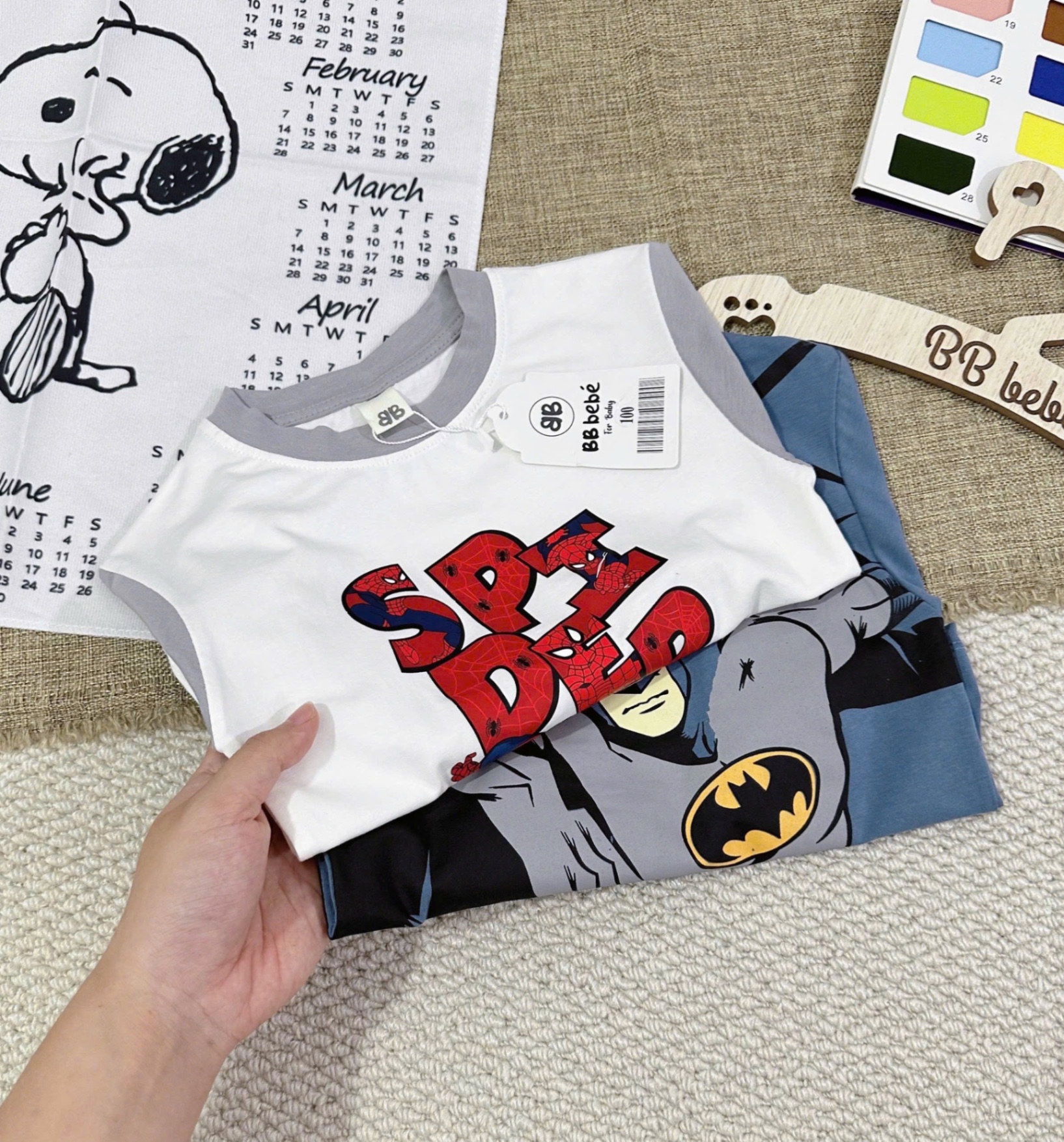T929 - SET 2 BỘ BÉ TRAI DÀI TAY BATMAN xanh trắng