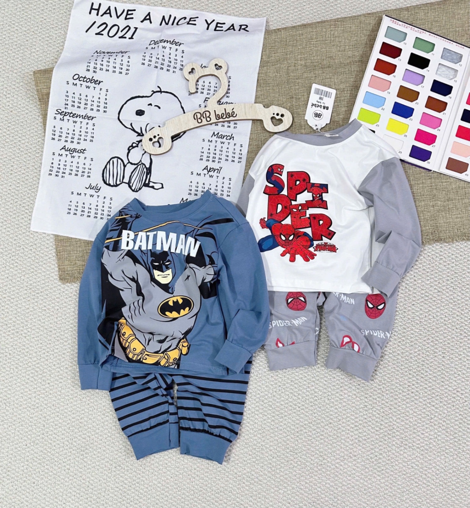 T929 - SET 2 BỘ BÉ TRAI DÀI TAY BATMAN xanh trắng