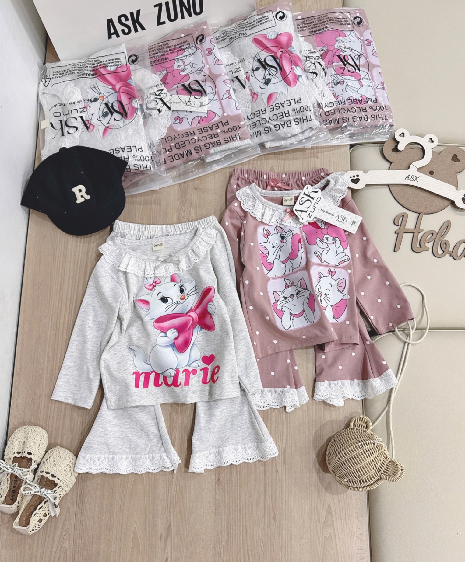 G746 - SET 2 BỘ BÉ GÁI DÀI TAY MÈO MERIE REN QUẦN LOE