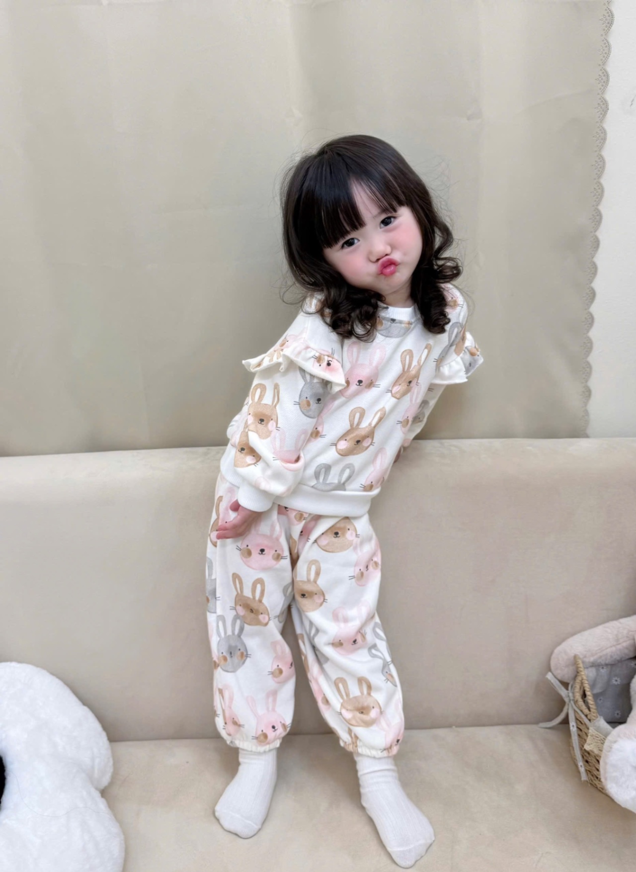 G750 - BỘ NỈ CHÂN CUA BÉ GÁI THỎ nâu xám hồng