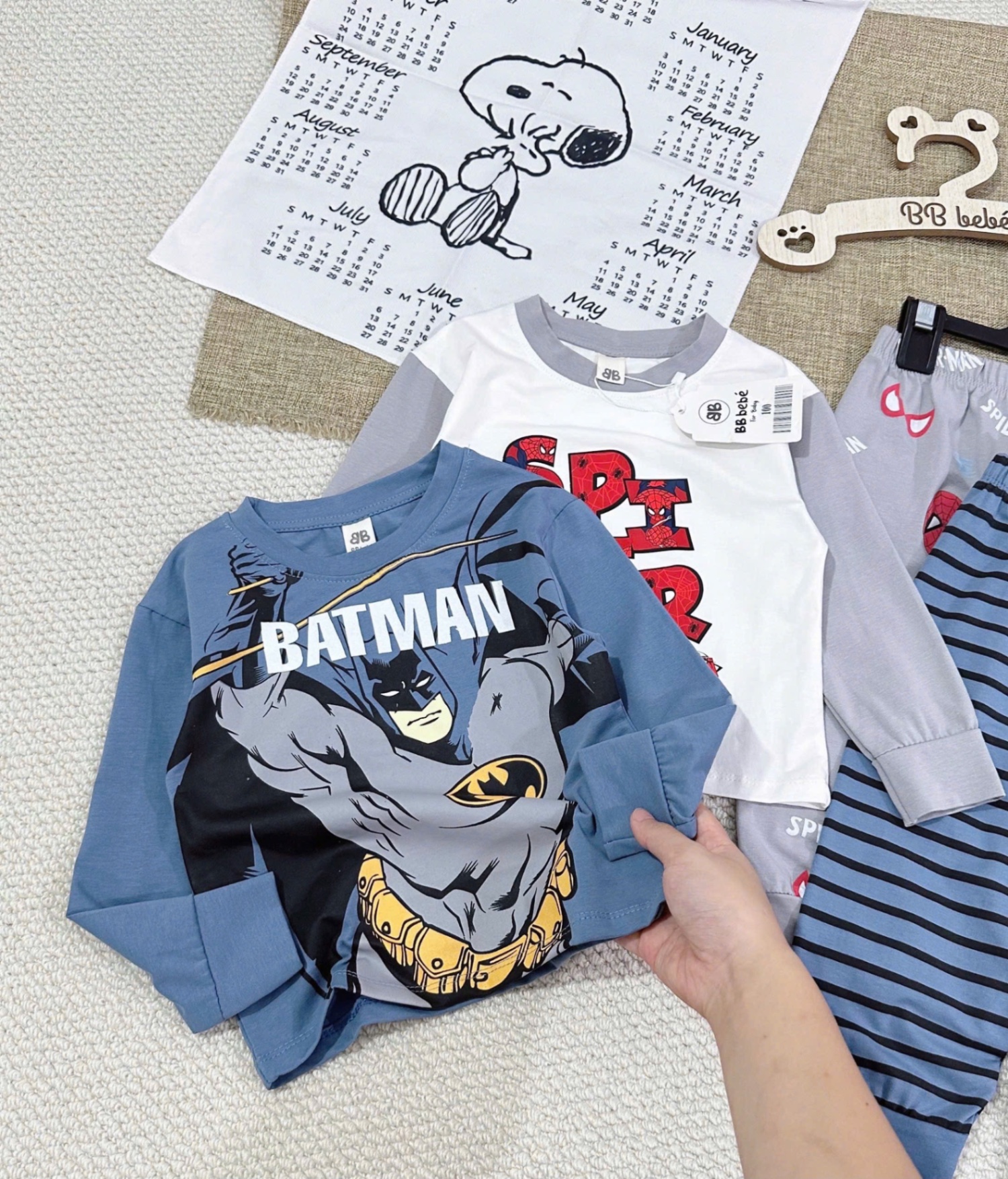 T929 - SET 2 BỘ BÉ TRAI DÀI TAY BATMAN xanh trắng