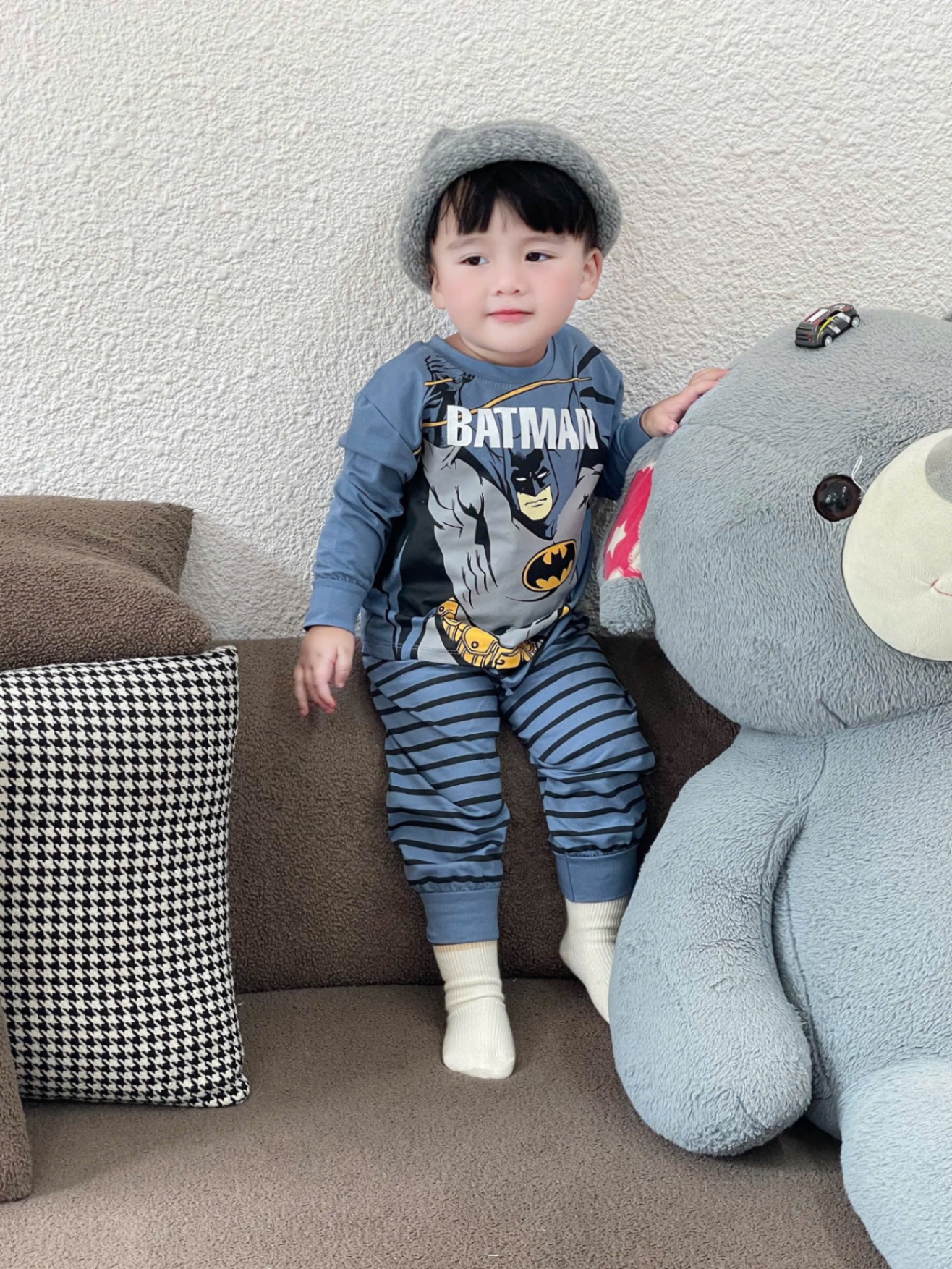 T929 - SET 2 BỘ BÉ TRAI DÀI TAY BATMAN xanh trắng