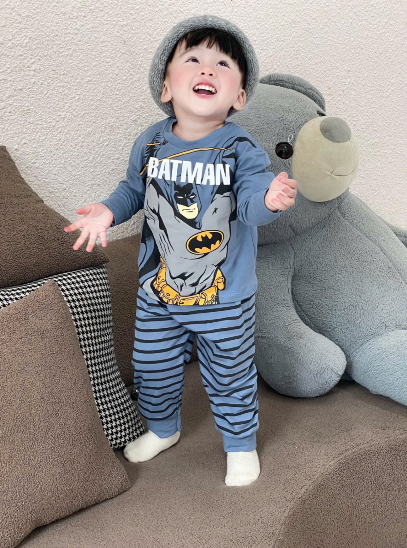 T929 - SET 2 BỘ BÉ TRAI DÀI TAY BATMAN xanh trắng