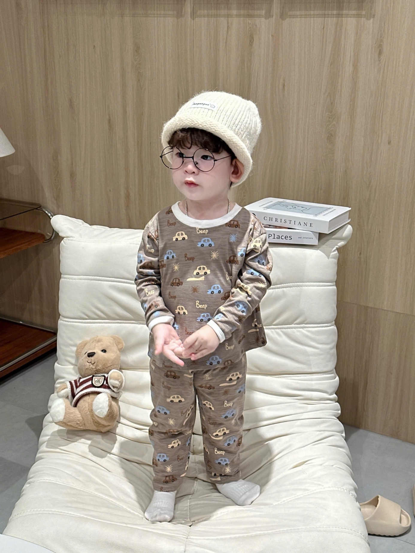 T931 - SET 2 BỘ BÉ TRAI DÀI TAY XƯỢC OTO beep nâu kẻ