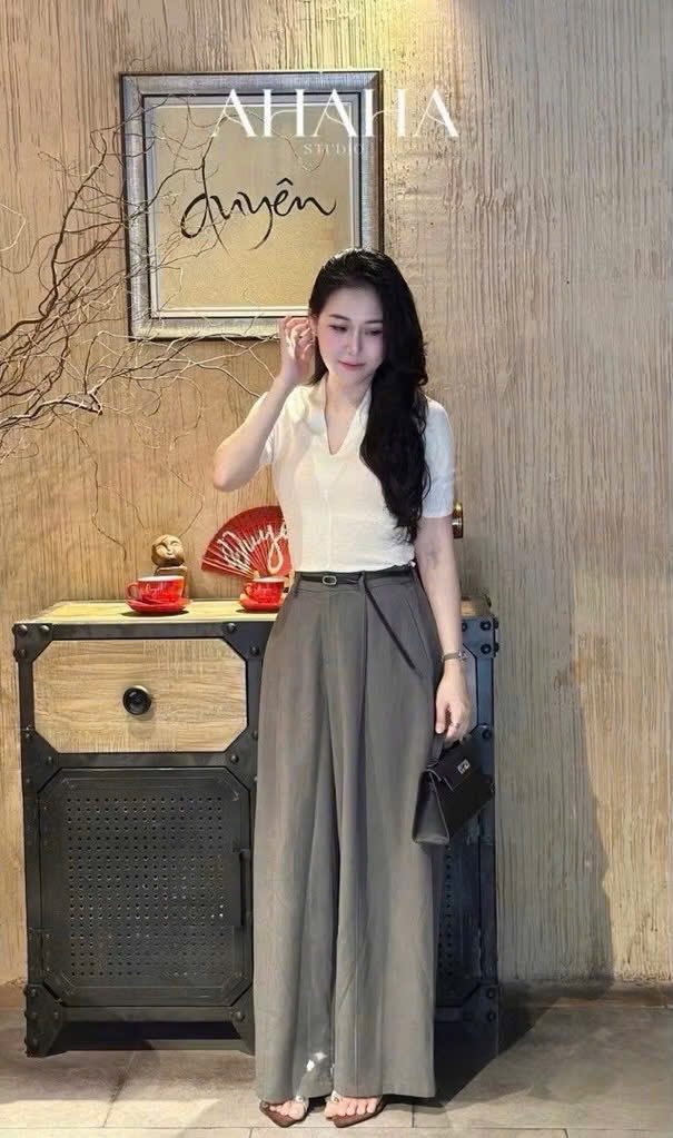 QNU628 - QUẦN KAKI SUÔNG ỐNG RỘNG CHUN SAU M6399