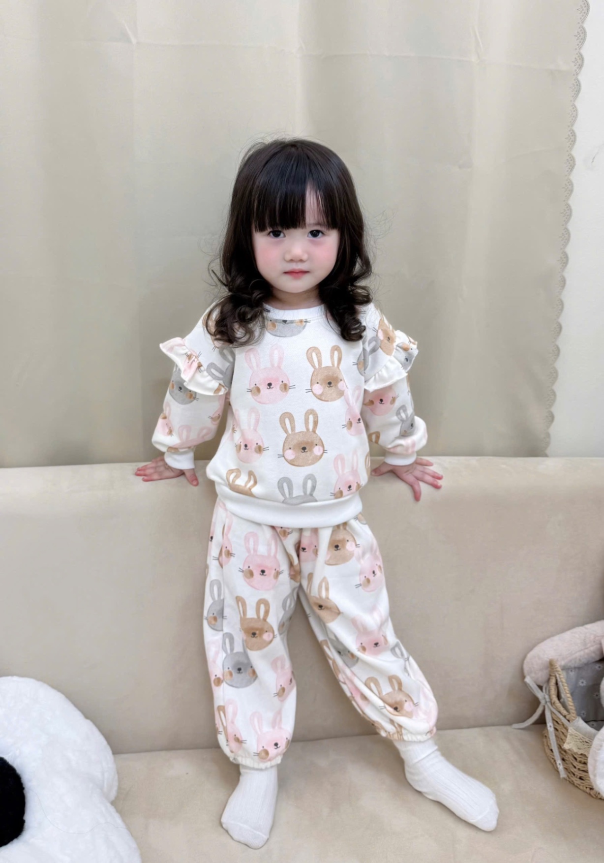 G750 - BỘ NỈ CHÂN CUA BÉ GÁI THỎ nâu xám hồng