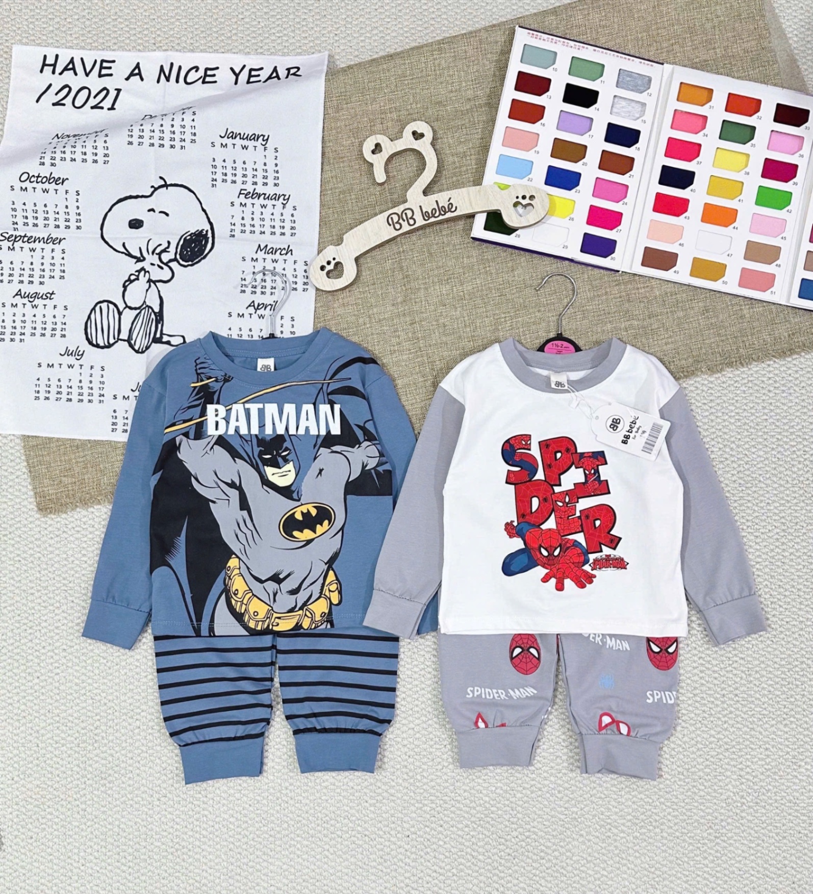 T929 - SET 2 BỘ BÉ TRAI DÀI TAY BATMAN xanh trắng