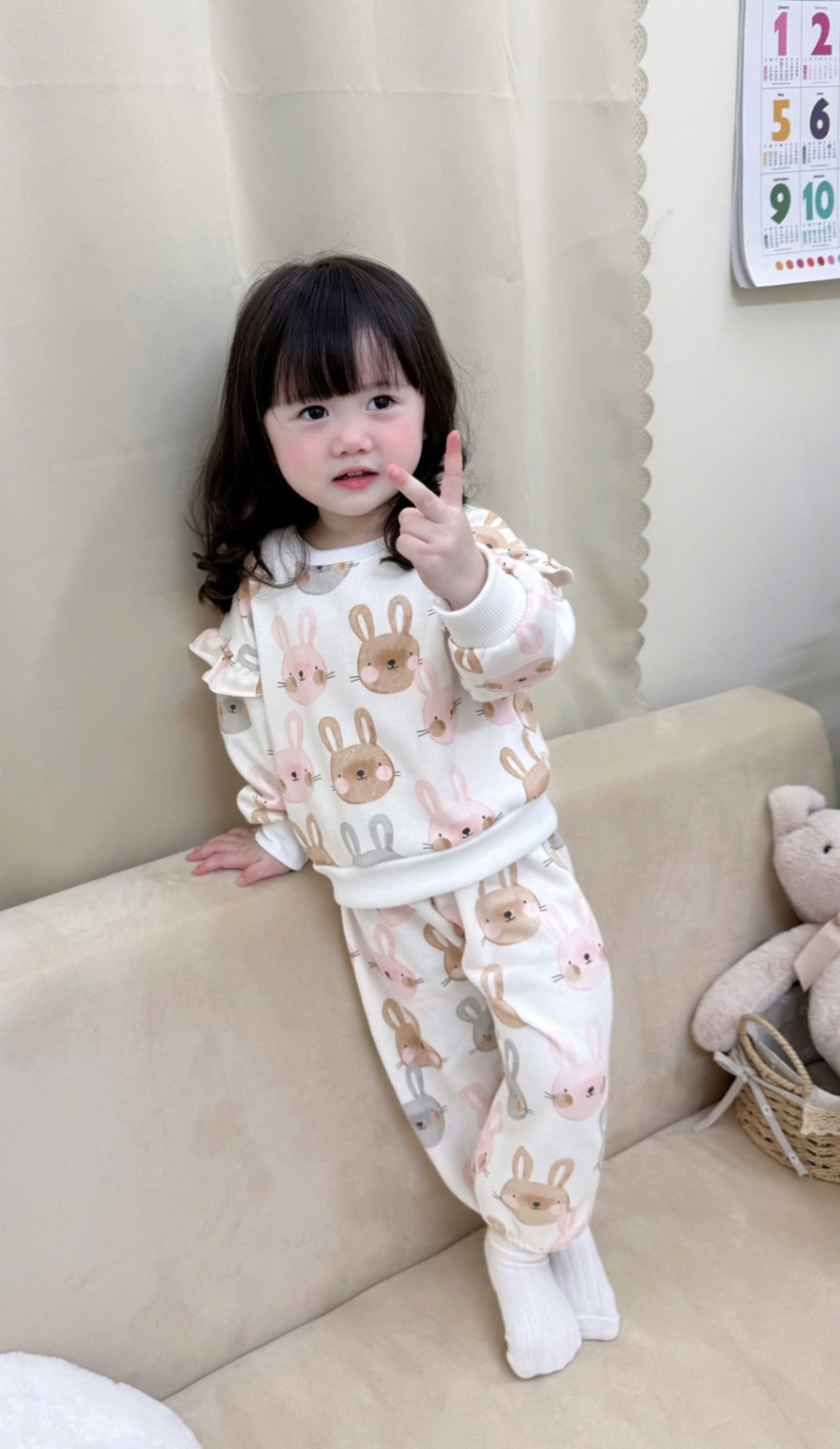 G750 - BỘ NỈ CHÂN CUA BÉ GÁI THỎ nâu xám hồng