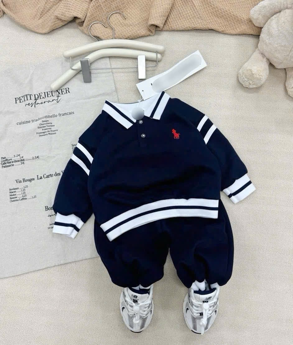 T933 - BỘ NỈ BÉ TRAI HAIDA CỔ POLO VIỀN THÊU KỊ SĨ