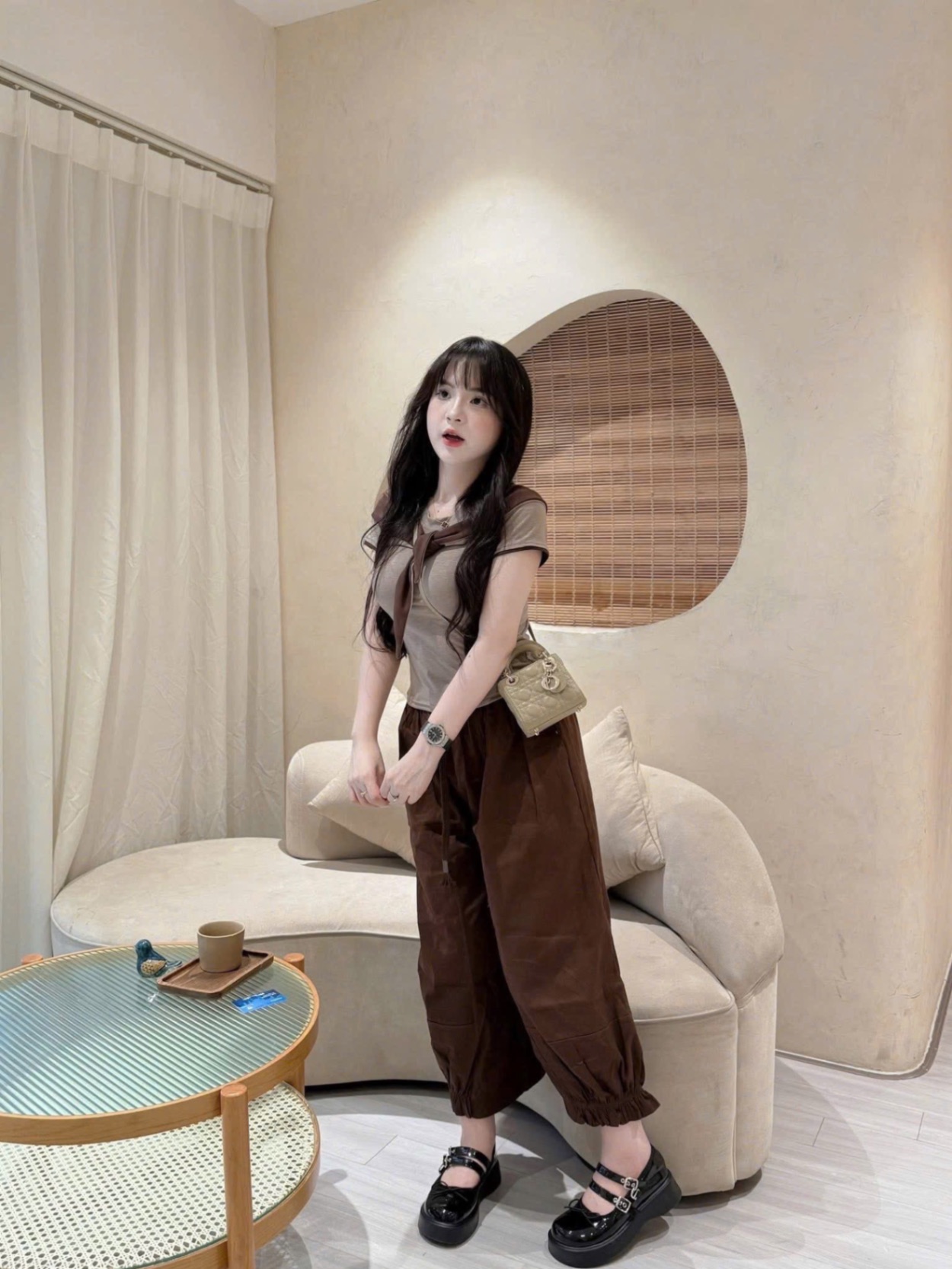 S167 - BỘ NỮ ÁO ZIP BE KÈM KHĂN QUẦN BOMBER KAKI