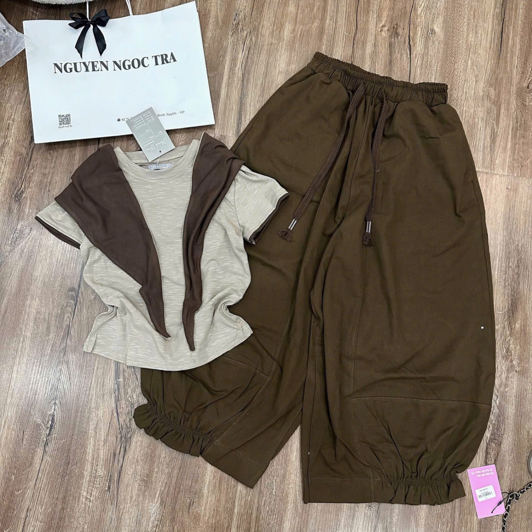 S167 - BỘ NỮ ÁO ZIP BE KÈM KHĂN QUẦN BOMBER KAKI