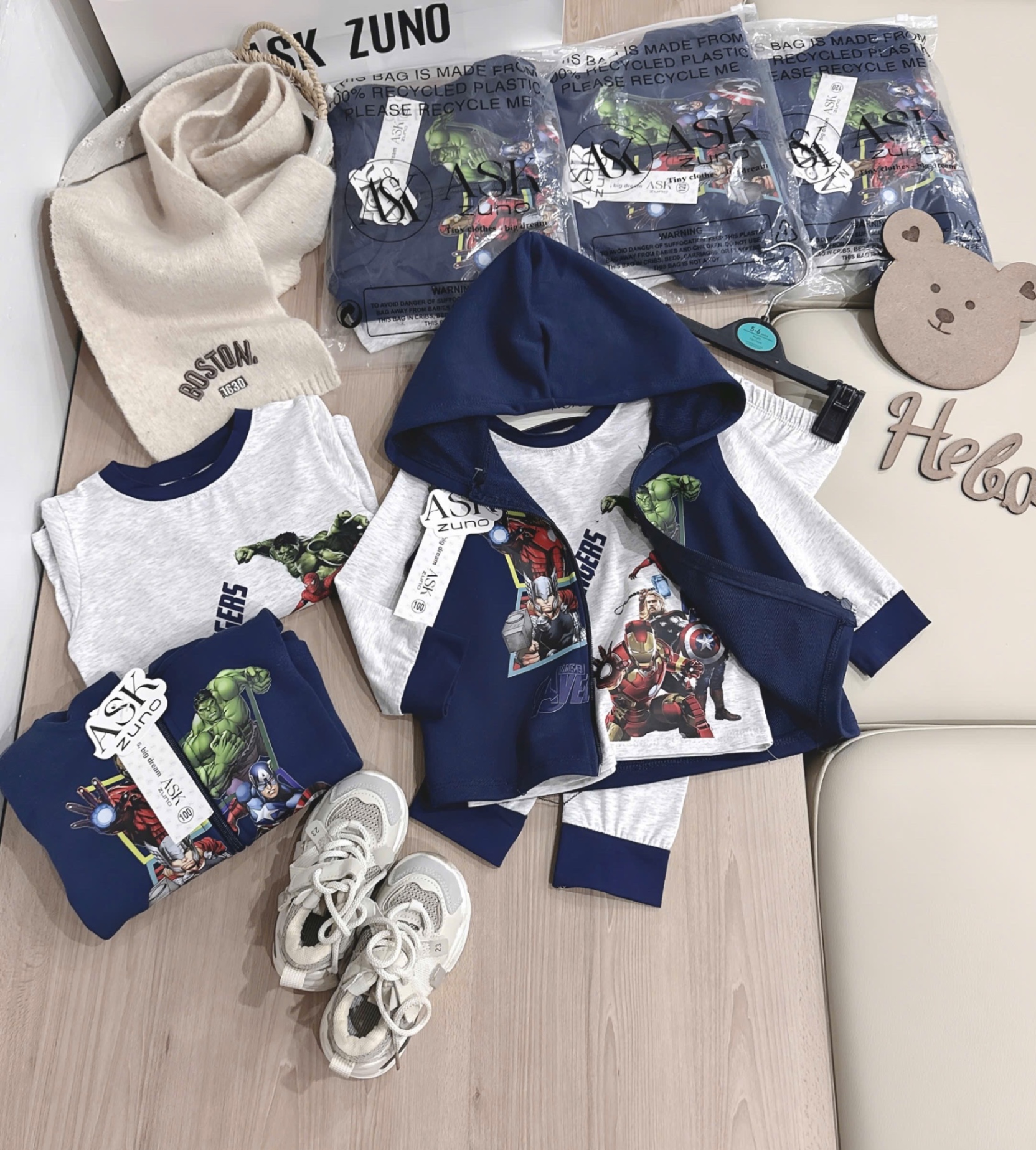 T937 - SET BÉ TRAI 3CT DÀI TAY GHI AVENGER ÁO GILE THAN