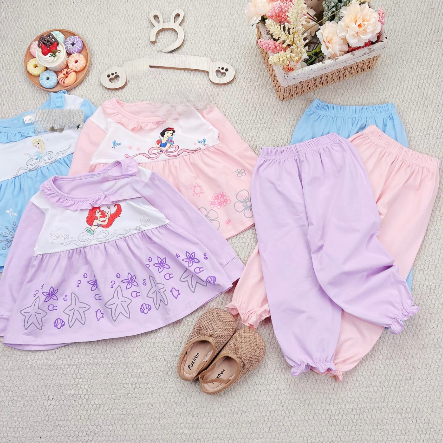 G754 - BỘ BÉ GÁI BABYDOLL DÀI TAY BÈO CÔNG CHÚA