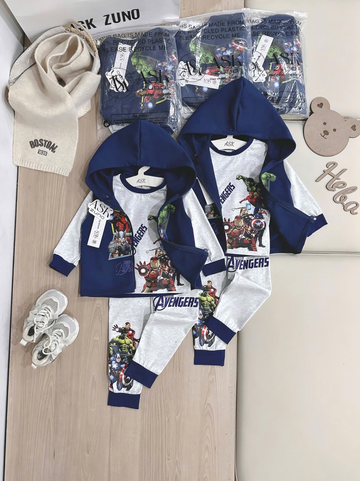 T937 - SET BÉ TRAI 3CT DÀI TAY GHI AVENGER ÁO GILE THAN