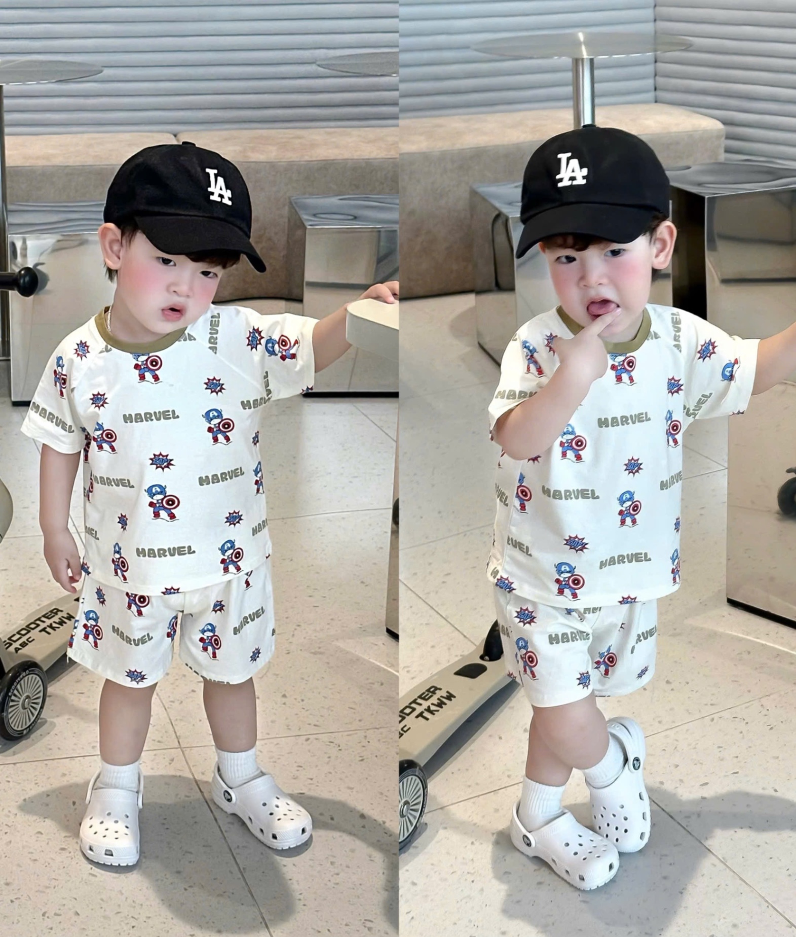 T936 - SET 2 BỘ ĐÙI BÉ TRAI MARVEL TRẮNG TAY RÊU
