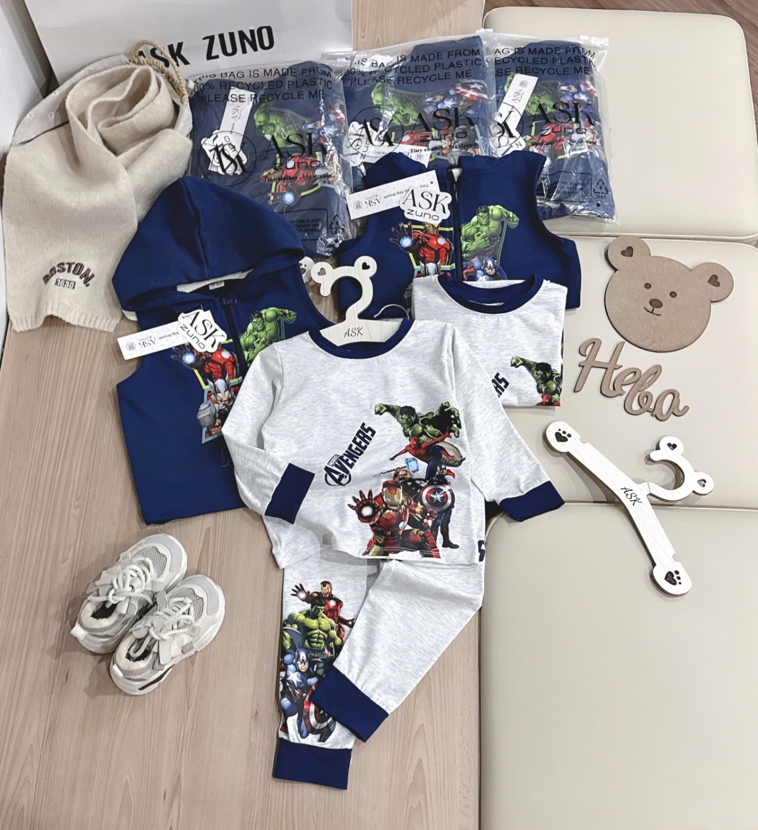 T937 - SET BÉ TRAI 3CT DÀI TAY GHI AVENGER ÁO GILE THAN