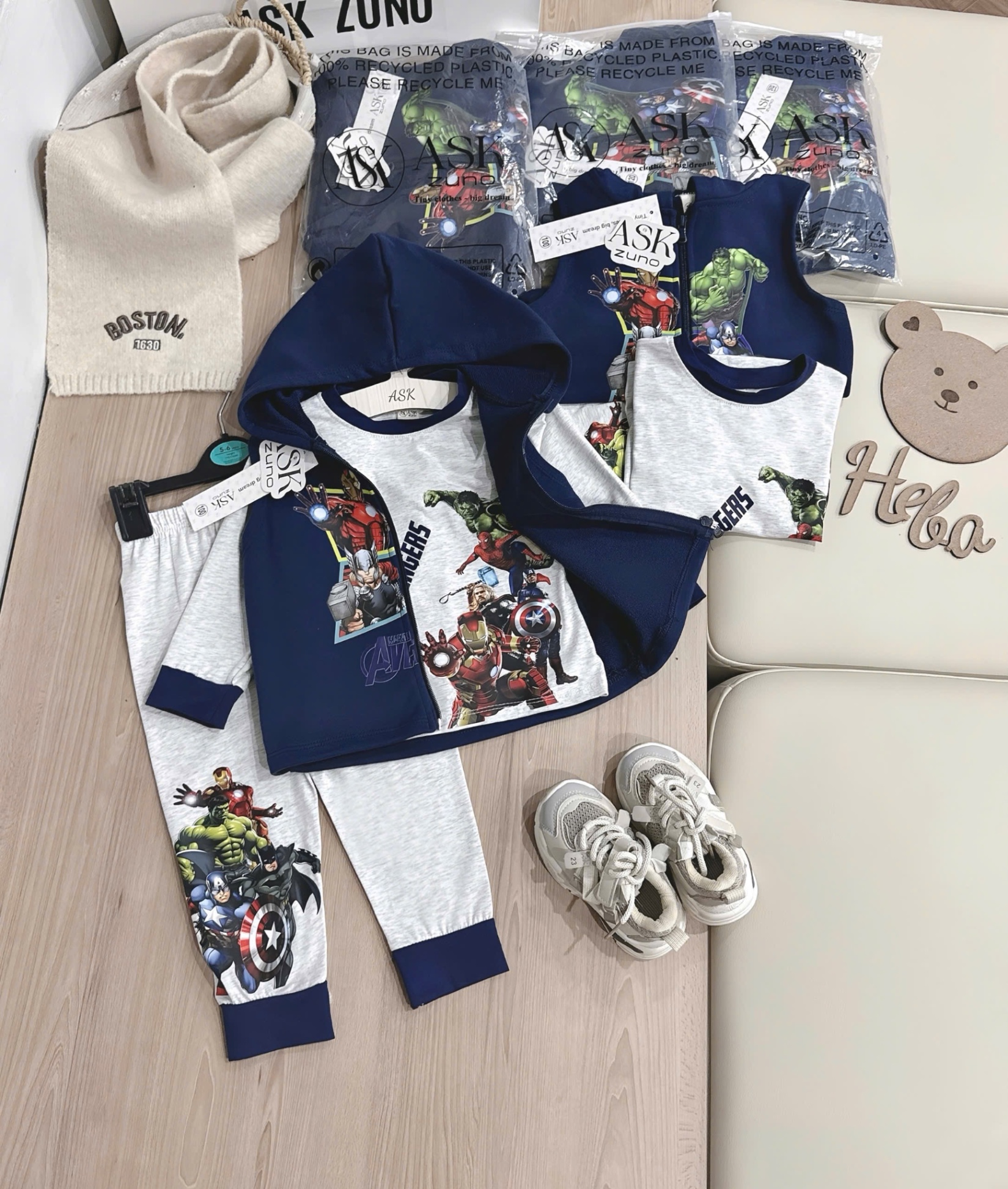 T937 - SET BÉ TRAI 3CT DÀI TAY GHI AVENGER ÁO GILE THAN