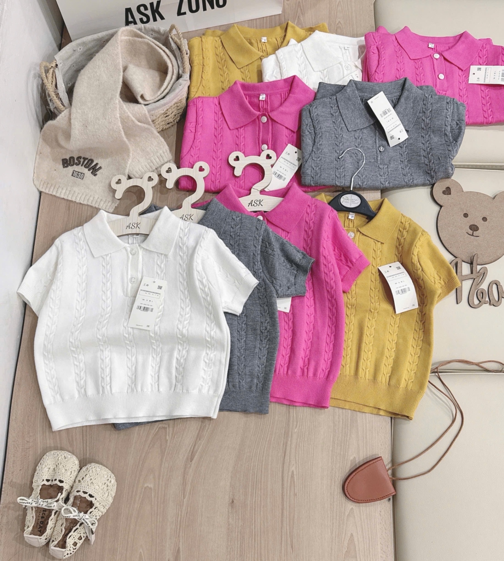 AB797 - ÁO BÉ GÁI POLO LEN VẶN THỪNG CỘC TAY