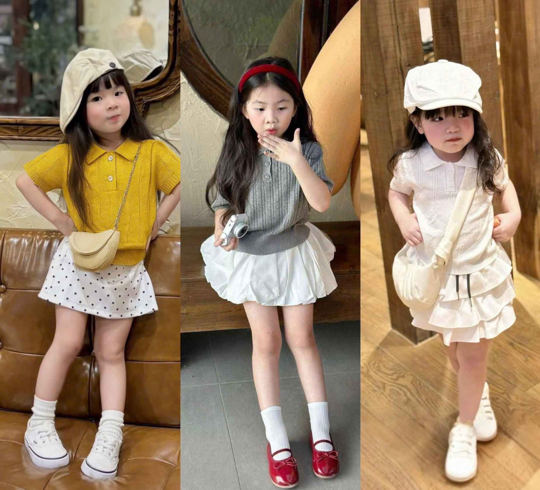 AB797 - ÁO BÉ GÁI POLO LEN VẶN THỪNG CỘC TAY