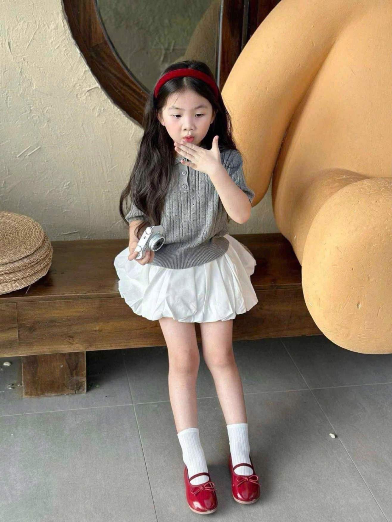 AB797 - ÁO BÉ GÁI POLO LEN VẶN THỪNG CỘC TAY