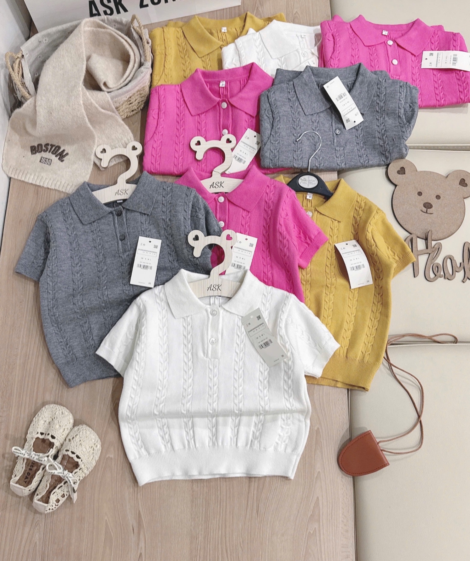 AB797 - ÁO BÉ GÁI POLO LEN VẶN THỪNG CỘC TAY