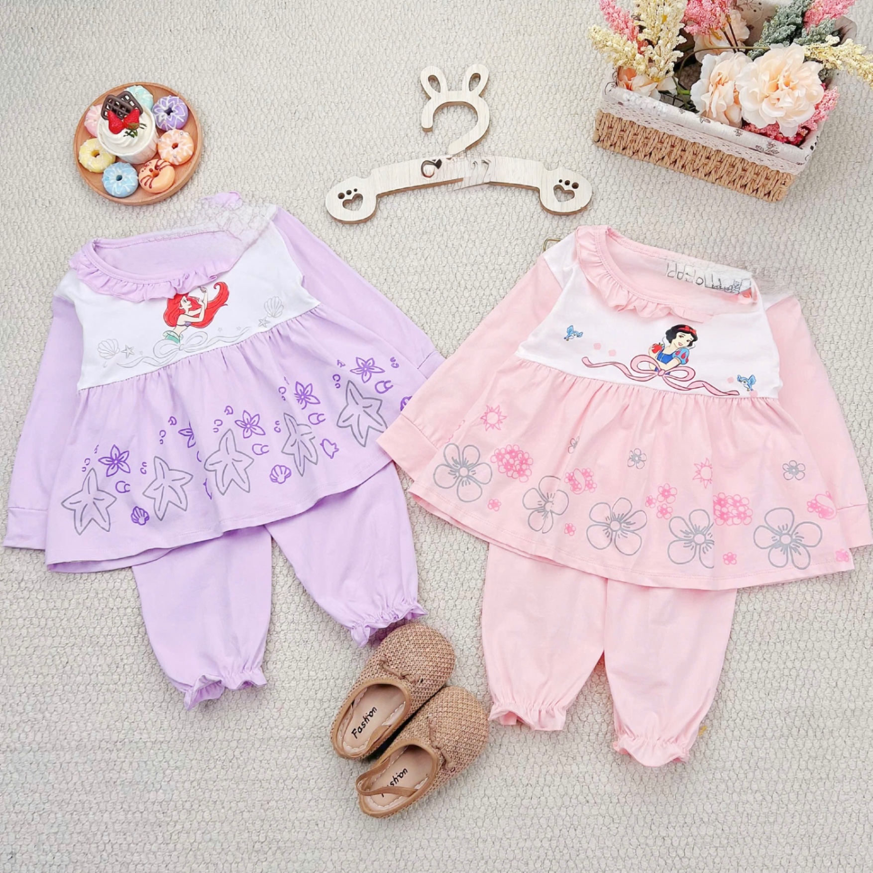 G754 - BỘ BÉ GÁI BABYDOLL DÀI TAY BÈO CÔNG CHÚA