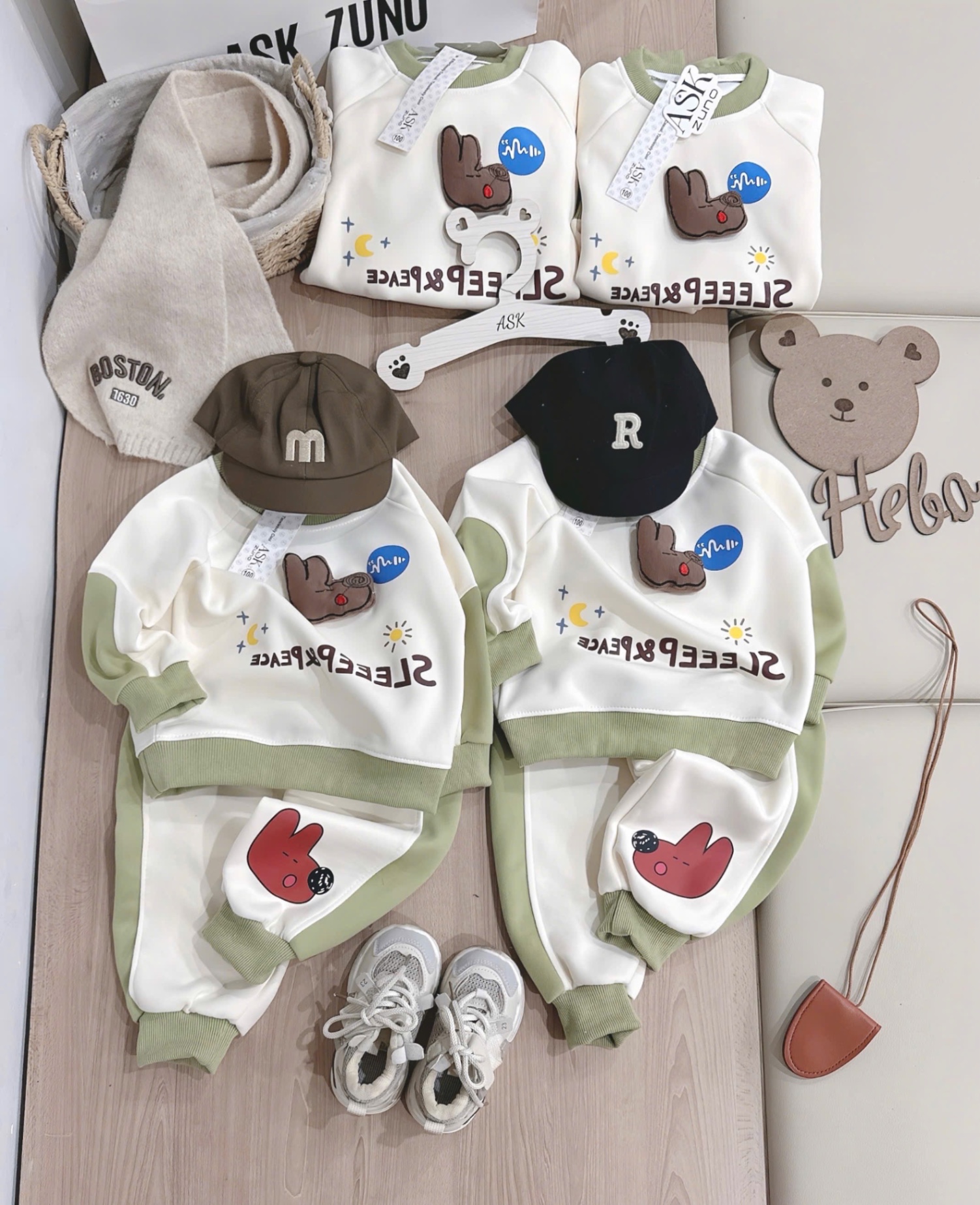 T945 - BỘ NỈ BÉ TRAI HAIDA XỊN GẤU NGỦ GẬT