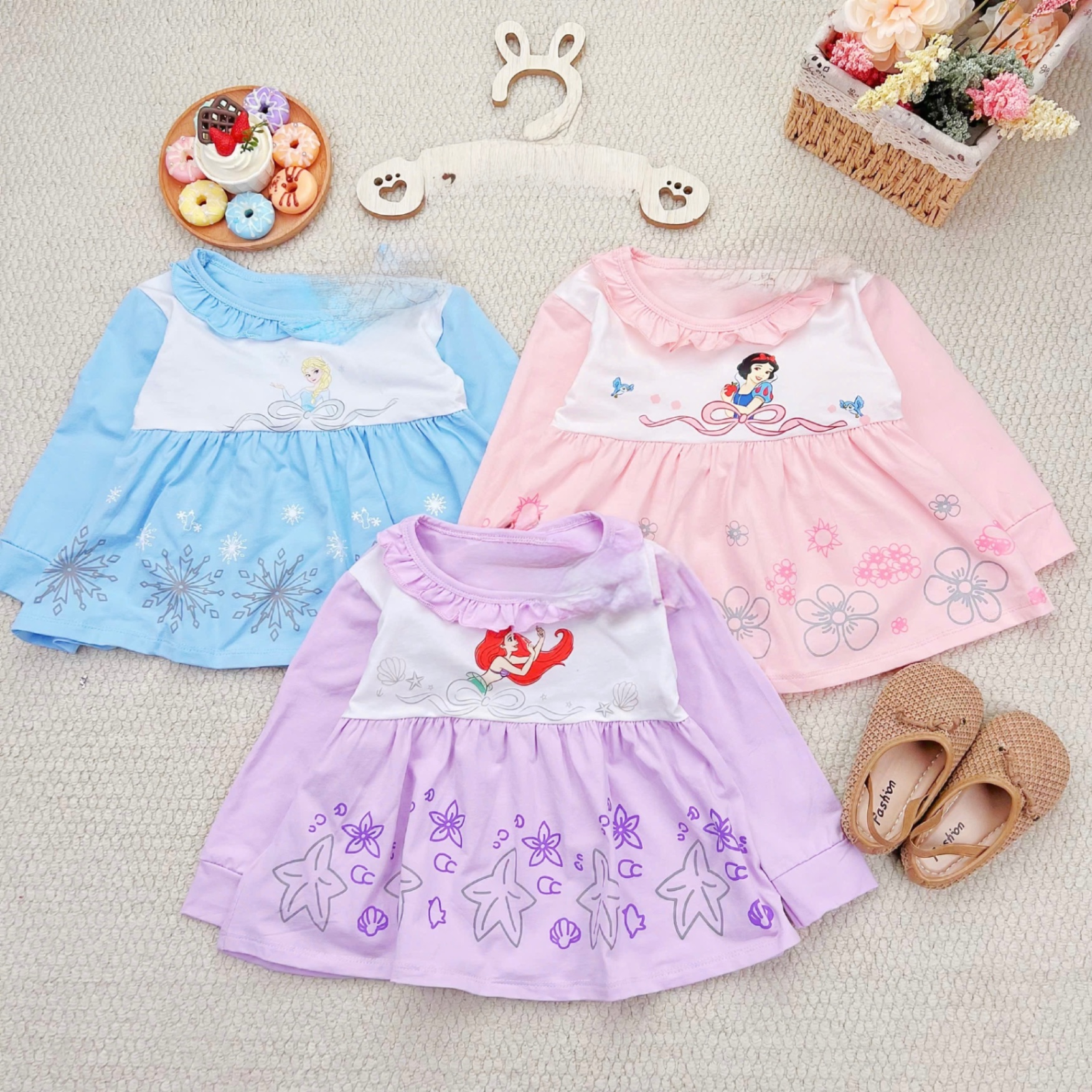 G754 - BỘ BÉ GÁI BABYDOLL DÀI TAY BÈO CÔNG CHÚA