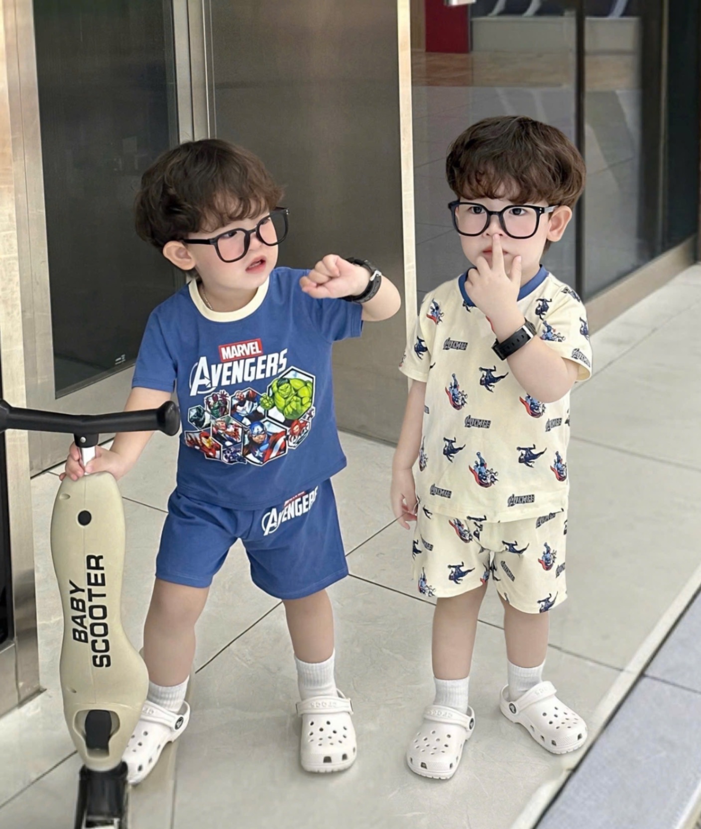 T958 - SET 2 BỘ ĐÙI BÉ TRAI SIÊU NHÂN AVENGERS xanh be