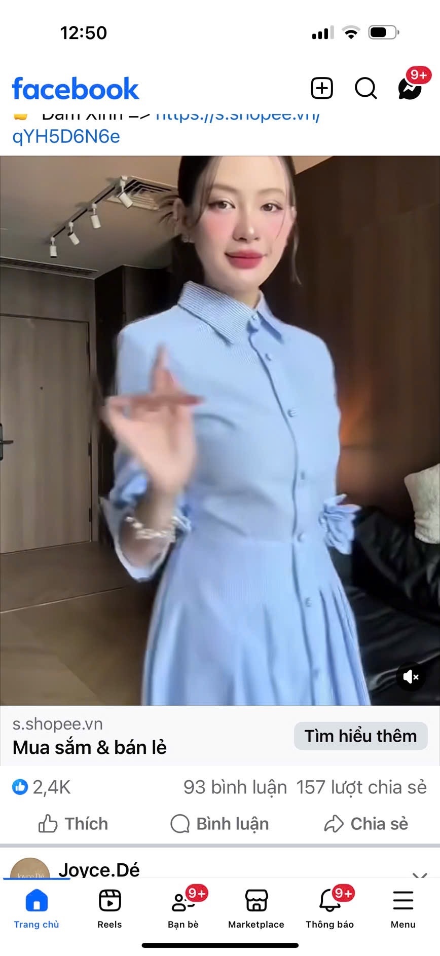 V487 - VÁY SƠ MI XANH SỌC CÚC BỌC TAY ĐÍNH HOA
