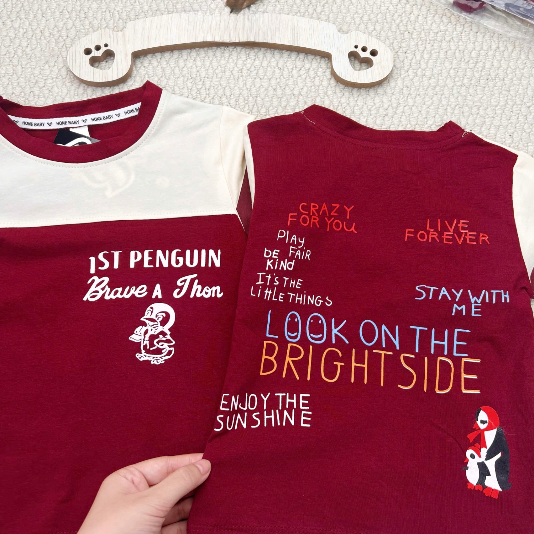T941 - BỘ BÉ TRAI DÀI TAY ÁO ĐỎ PHỐI BE PENGUIN QUẦN BE