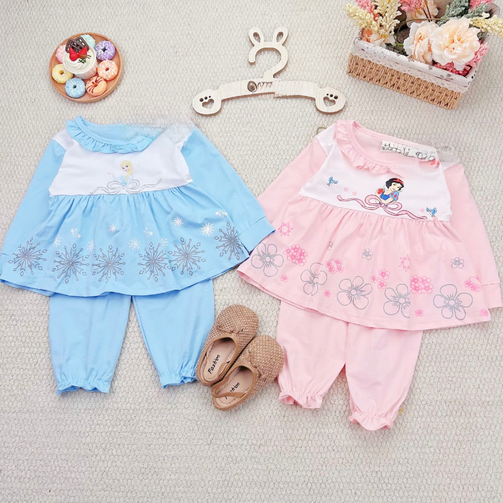 G754 - BỘ BÉ GÁI BABYDOLL DÀI TAY BÈO CÔNG CHÚA