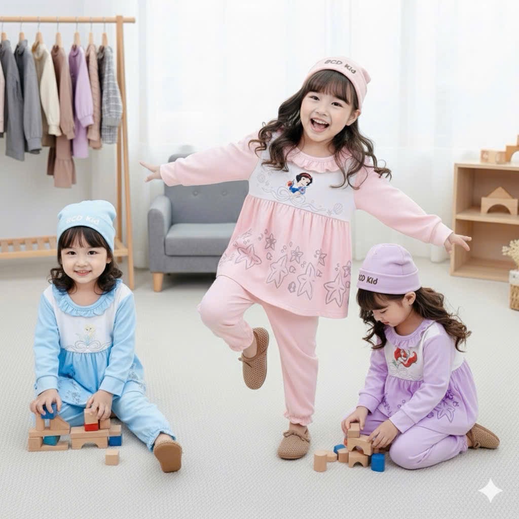 G754 - BỘ BÉ GÁI BABYDOLL DÀI TAY BÈO CÔNG CHÚA